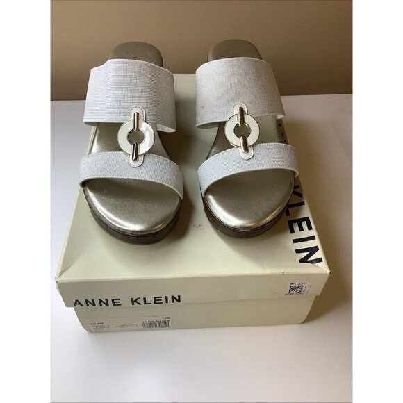 Anne Klein Shoes - Anne Klein Size 6 Champagne Sparkly Stretch Band Slip On Wedge Sandal, Preloved